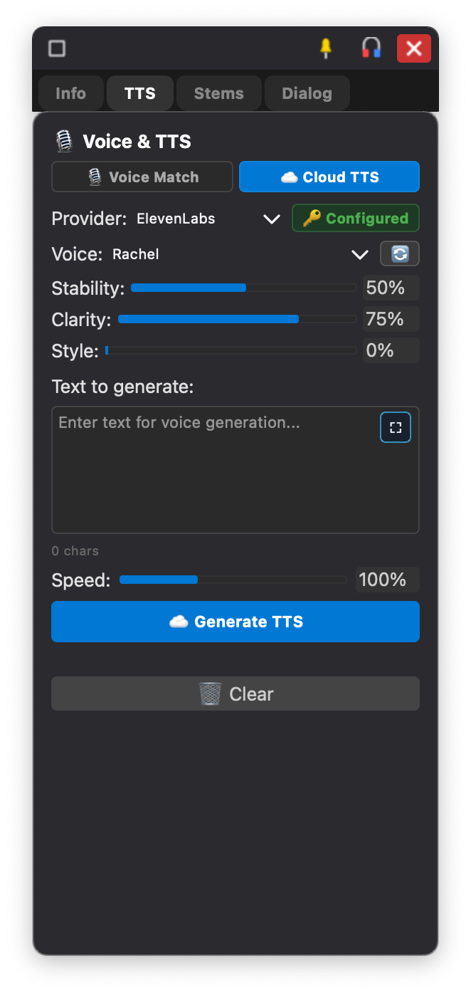 TTS generation and Voice Match screenshot